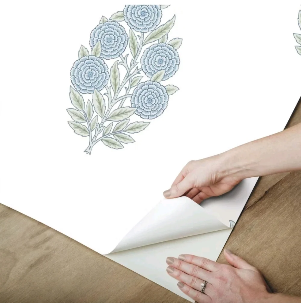 RoomMates Dutch Floral Blue Peel and Stick Wallpaper: Modern Self-Adhesive